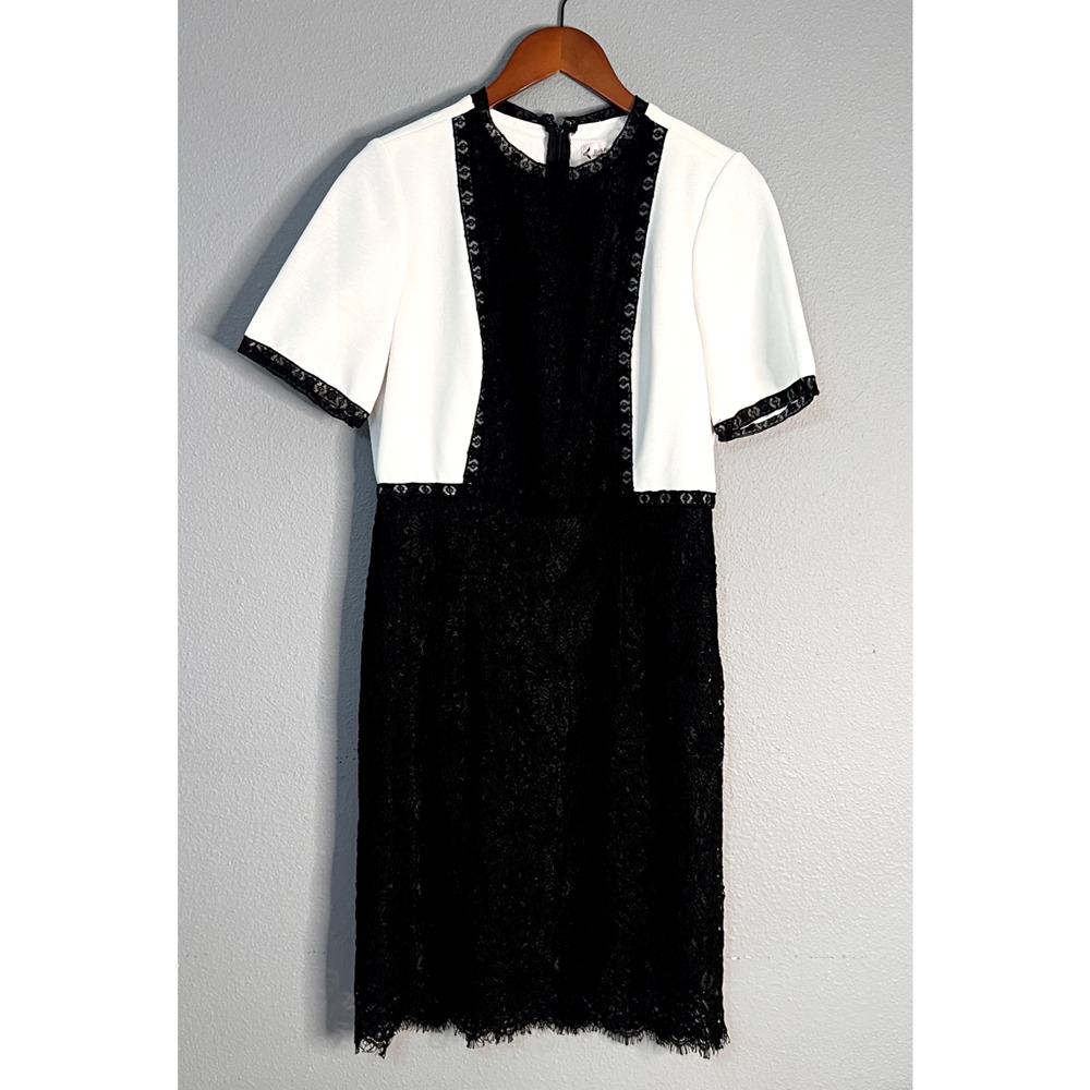 Nanette Lepore Womens Size 10 Black & White Elegant Knee Length Lace Shift Dress